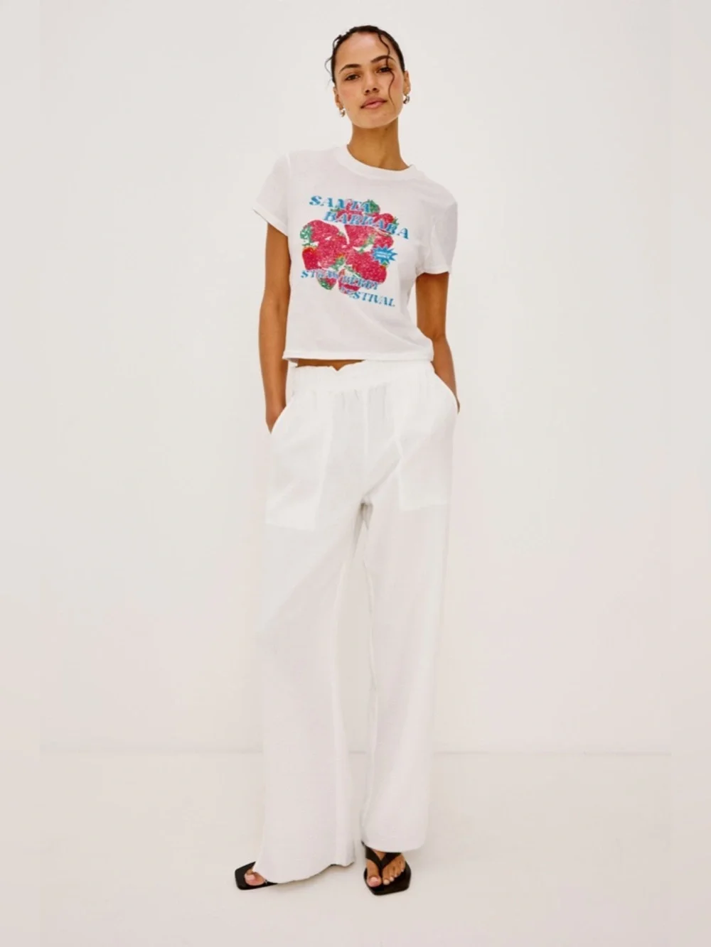 Rails | Leon White Cotton Gauze Wide Leg Pull On Pants, Size L